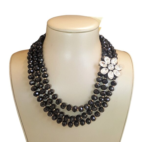 Amrita Singh Women's Black Crystal Flower Gold Plated Necklace NWT - Picture 2 of 4
